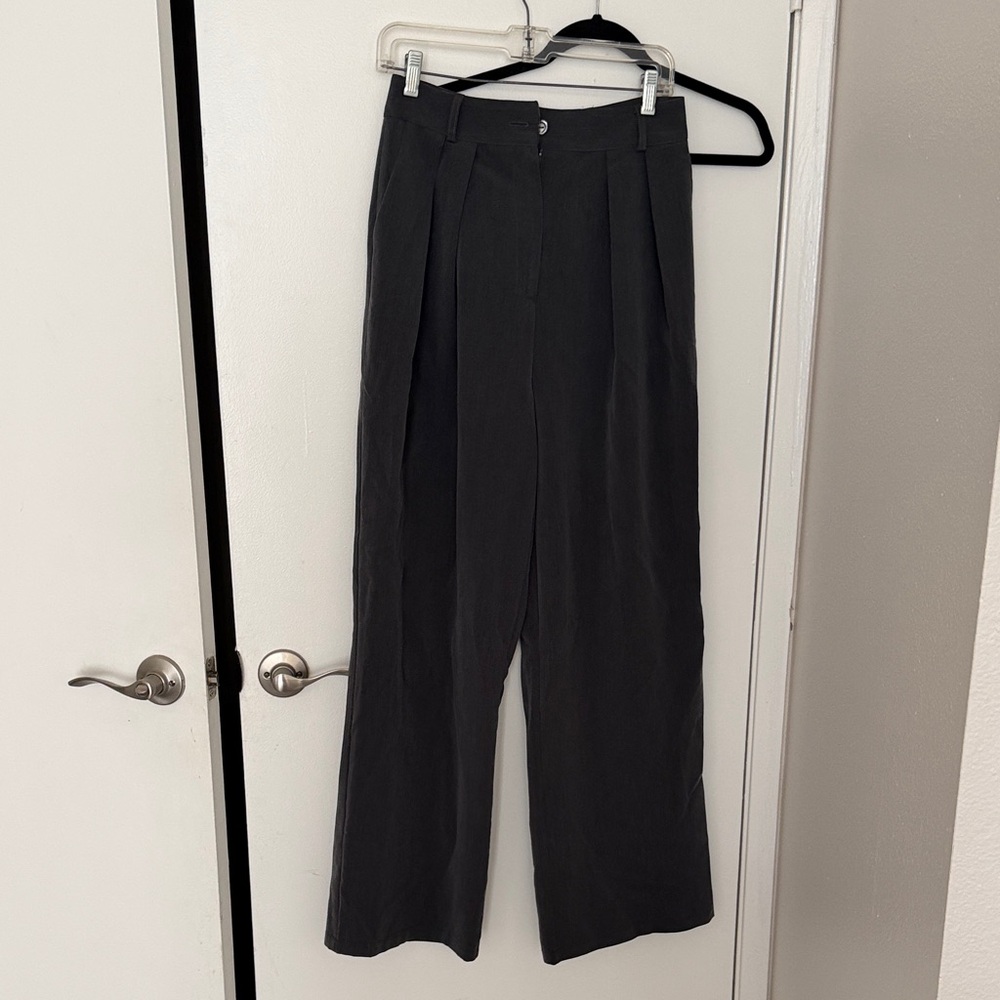 Nasty Gal Wide-Leg High-Waist Pants in Charcoal Gray